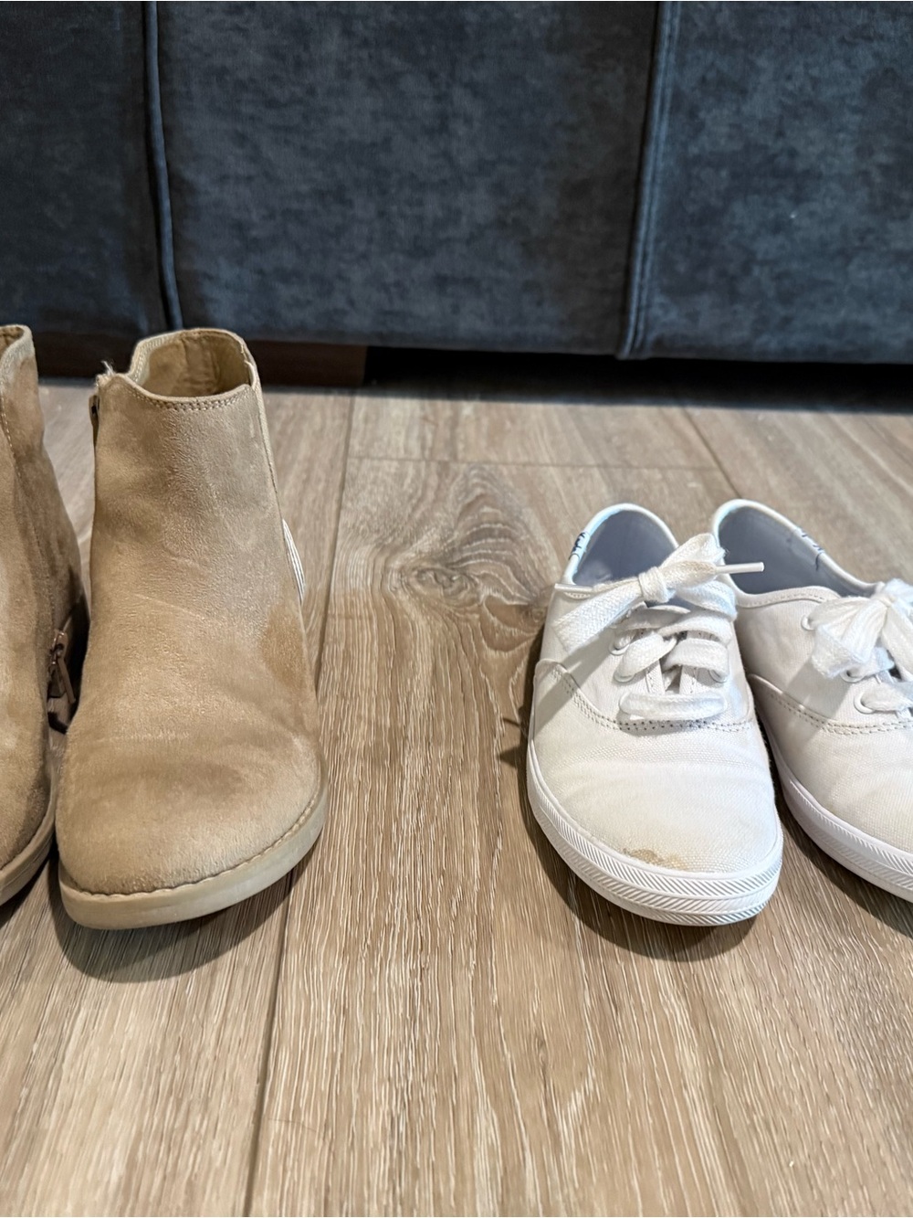 Kids Beige Ankle Boots and White Canvas Sneakers Set